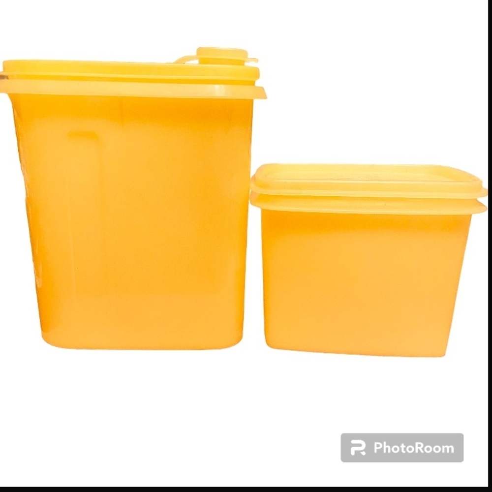 Tupperware Set of Yellow Shelf Saver and Pour Seal Wedge Containers